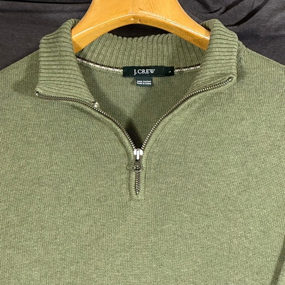 J.Crew Cotton Quarter Zip Pullover Mens L Sage Green Mock Neck Sweater - Picture 3 of 11
